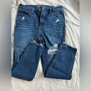 Extra high rise super skinny 360 degree stretch ripped mid blue  jeans size 12